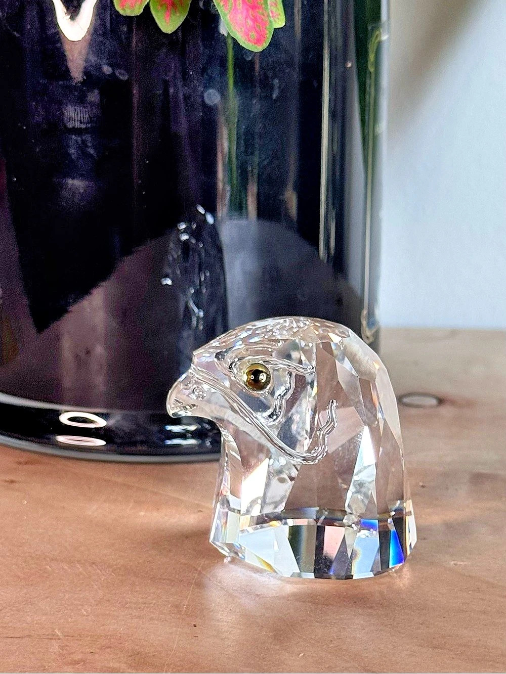 Vintage Swarovski Falcon Head Lead Crystal Bust Sculpture